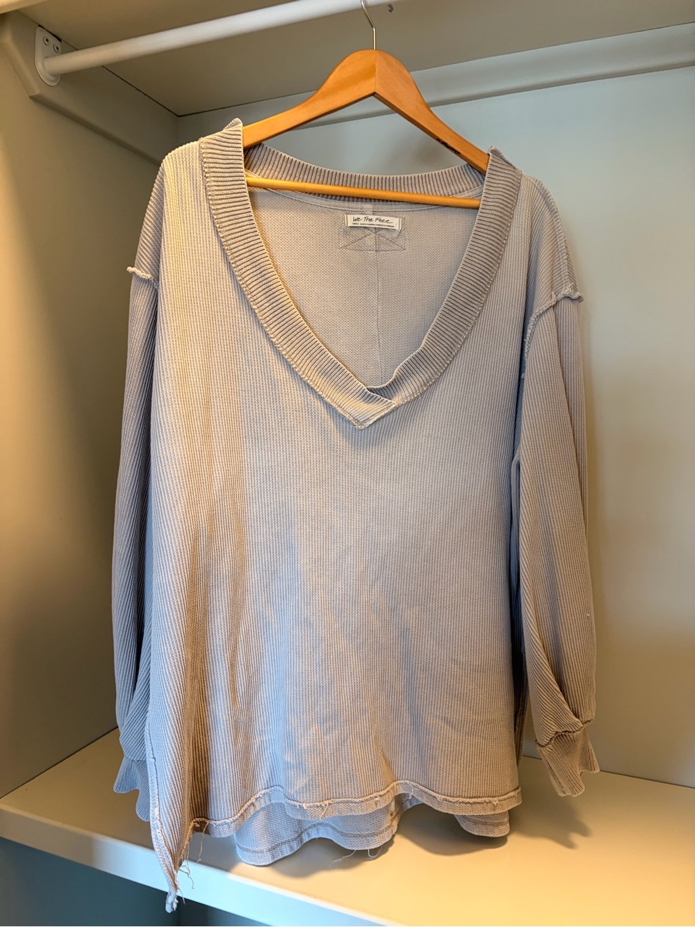 Free People Lavender oversized V-Neck Waffle Knit Pullover